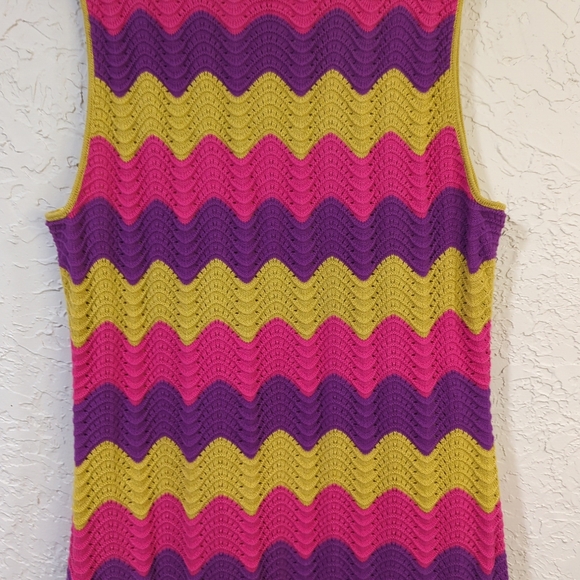 Electric & Rose Multicolor Crochet Zigzag Mini Dress Women's Size Large Vibrant - Picture 5 of 12